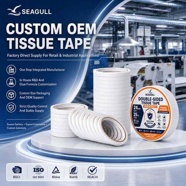 Double Sided Adhesive Narrow Tissue Paper Tape Manufacturer